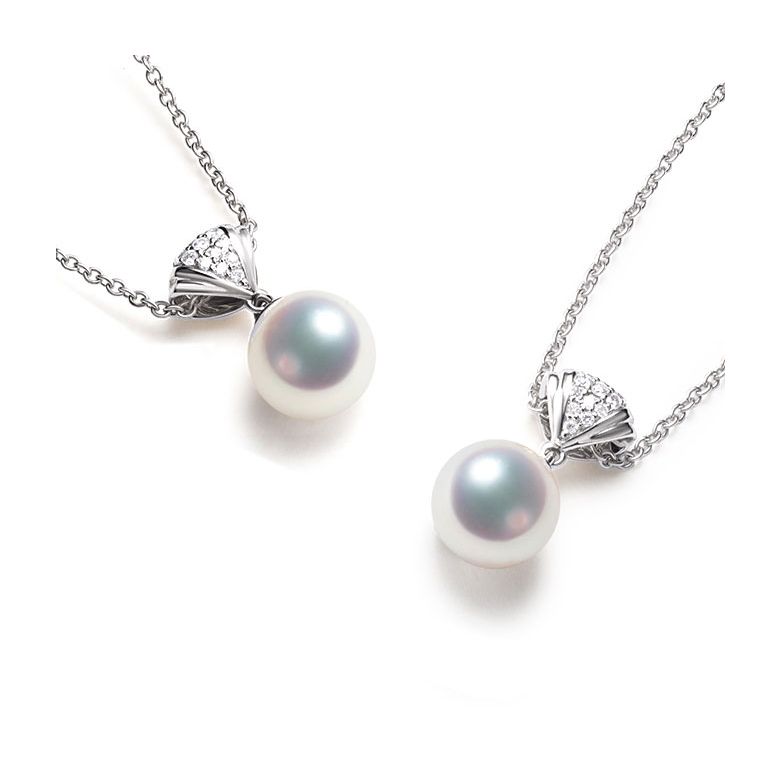 Ciondolo Sarah Bernhardt - Oro Bianco 18kt, Diamanti e Perla Akoya - 3