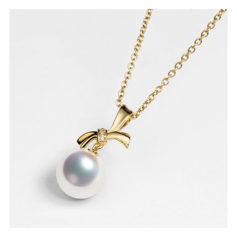 Ciondolo Itsuka - Oro Giallo, Diamanti e Perla Akoya - 5