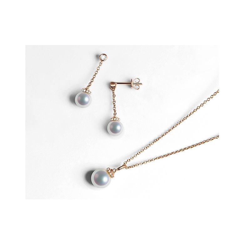 Ciondolo Ojo e Orecchini Daisaku. Oro giallo, Perle Akoya e Diamanti - 5