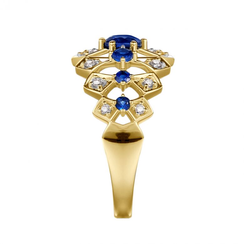 Anello Santa Maria Novella - Oro Giallo, Mezzo Giro di Zaffiri & Diamanti - 8