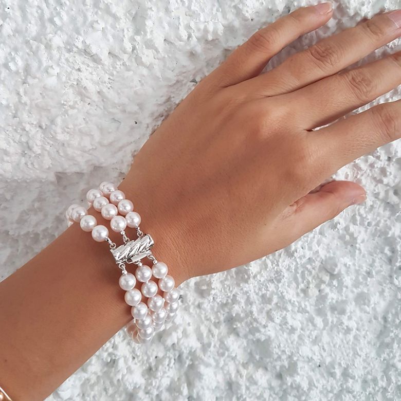 Braccialetto A Tre Fili Chibana - Perle Bianche Akoya Giapponesi 6.5/7mm, AAA - 4