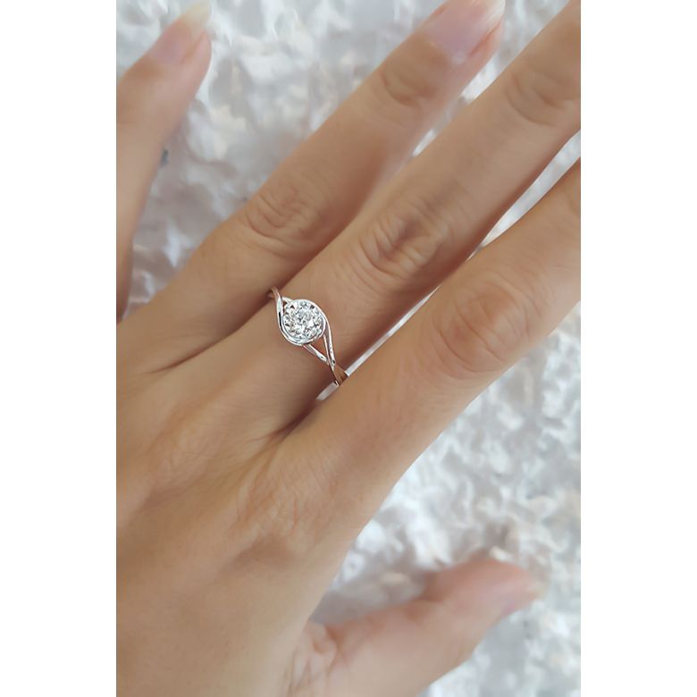 Anello di Fidanzamento Stregato - Oro Bianco & Diamante - 8