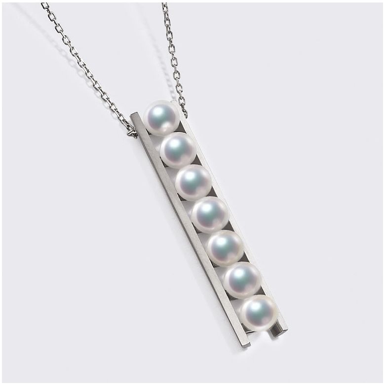 Ciondolo Tsukushi - Oro Bianco 18k e Perle Akoya - 7
