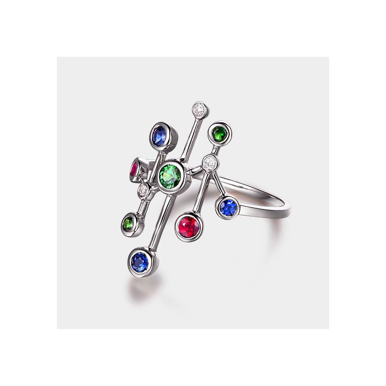 Anello Gocce d'amore. Oro bianco, pietre preziose - 11