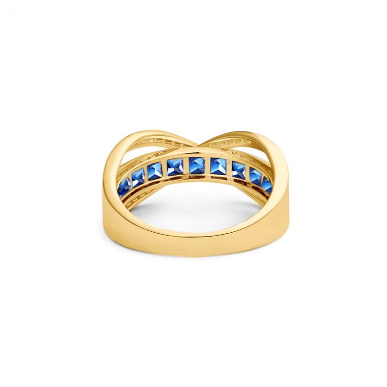 Anello Sens - Oro Giallo, Riviera di Zaffiri Princess a Binario & Diamanti - 5