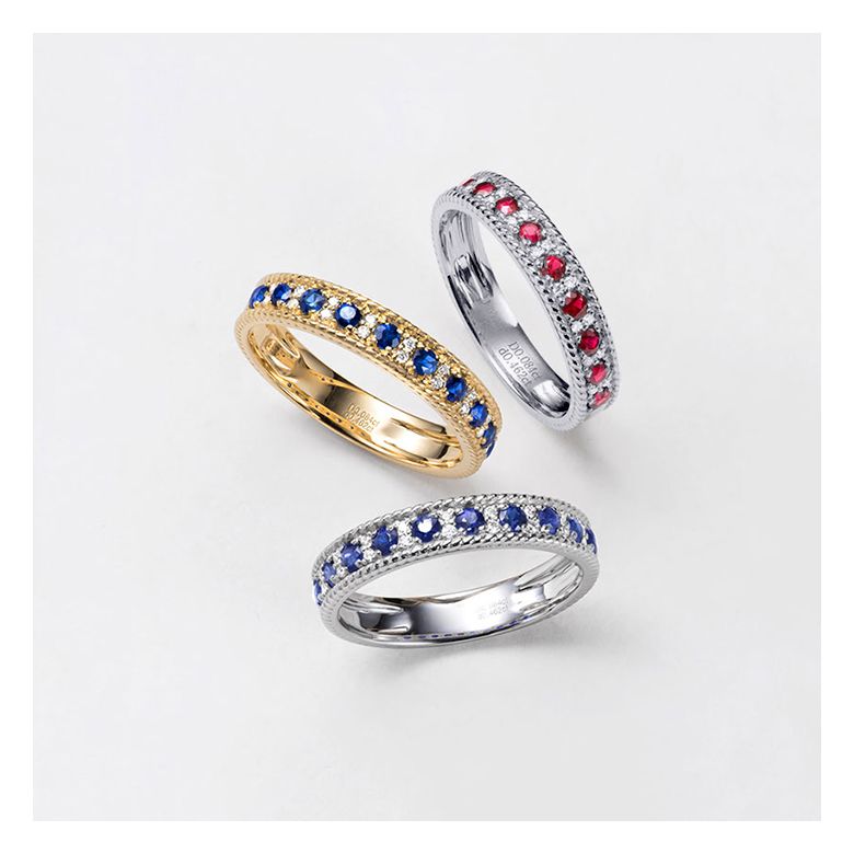 Anello Veretta Tempietto - Oro Bianco, Mezzo Giro di Zaffiri & Diamanti - 2