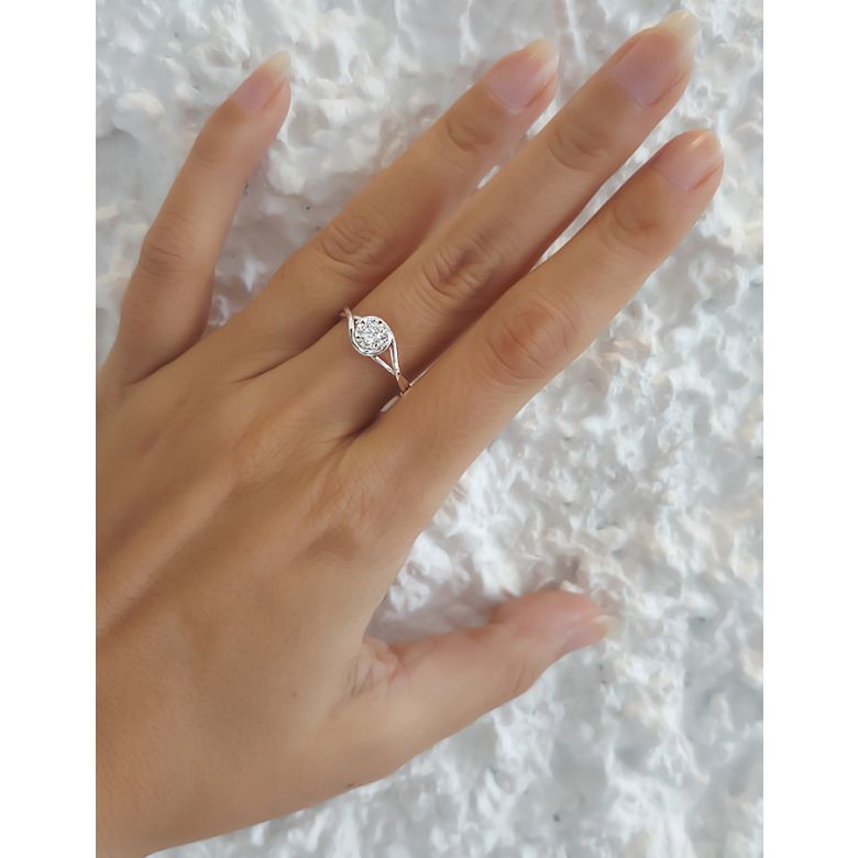 Anello di Fidanzamento Stregato - Oro Bianco & Diamante - 6