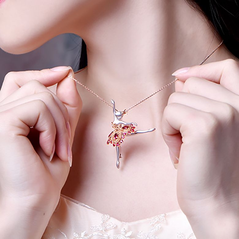 Ciondolo Princesse Ballerina - Broche Oro bianco - Rubini - 5