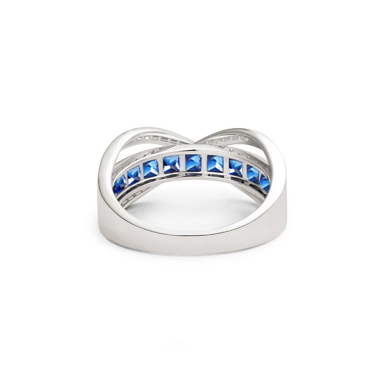 Anello Sens - Oro Bianco, Riviera di Zaffiri Princess a Binario & Diamanti - 5