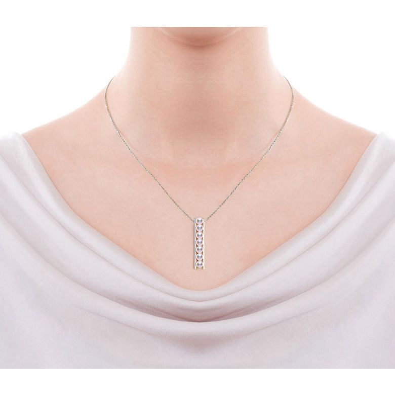 Ciondolo Tsukushi - Oro Bianco 18k e Perle Akoya - 2