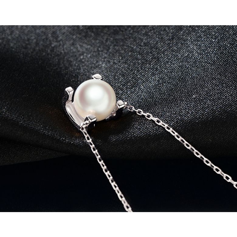 Ciondolo Morita - Oro Bianco e Perla Akoya Bianca - 6