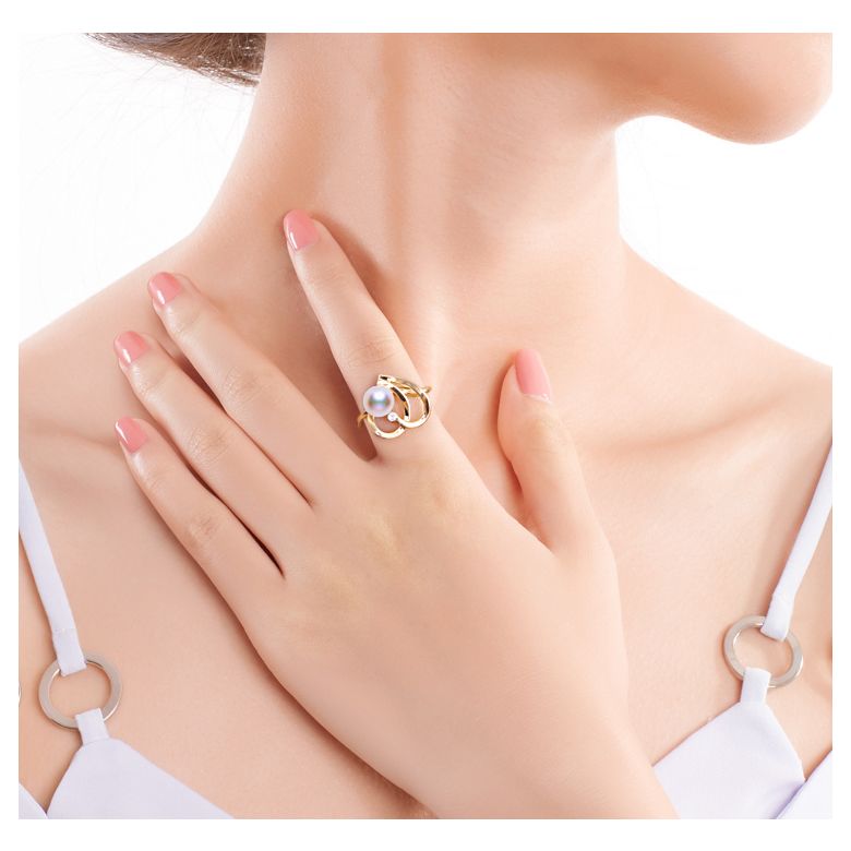 Anello Chiaky - Oro Giallo, Diamante e Perla Akoya - 4