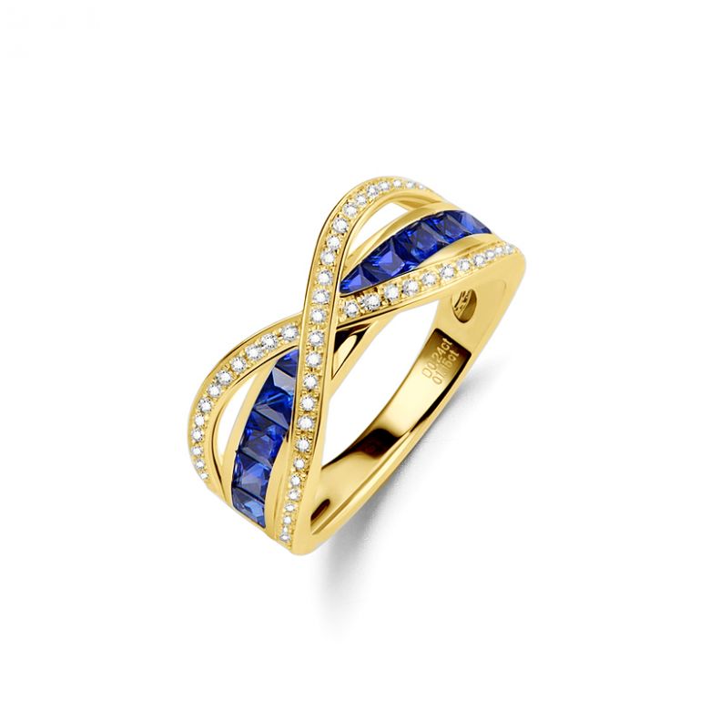 Anello Sens - Oro Giallo, Riviera di Zaffiri Princess a Binario & Diamanti - 1