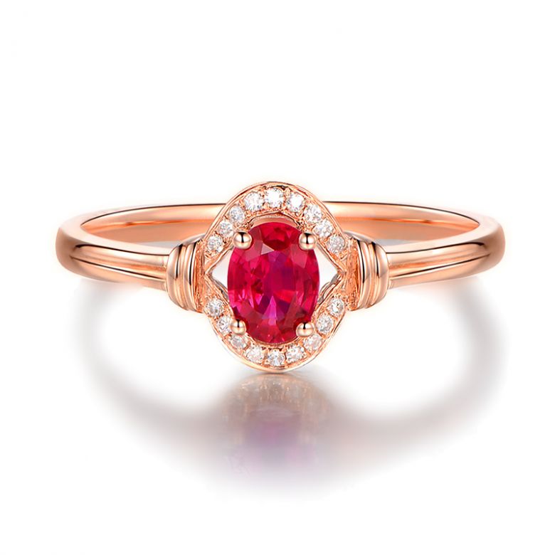 Anello Di Fidanzamento Classico - Oro Rosa, Diamanti & Rubino - 5