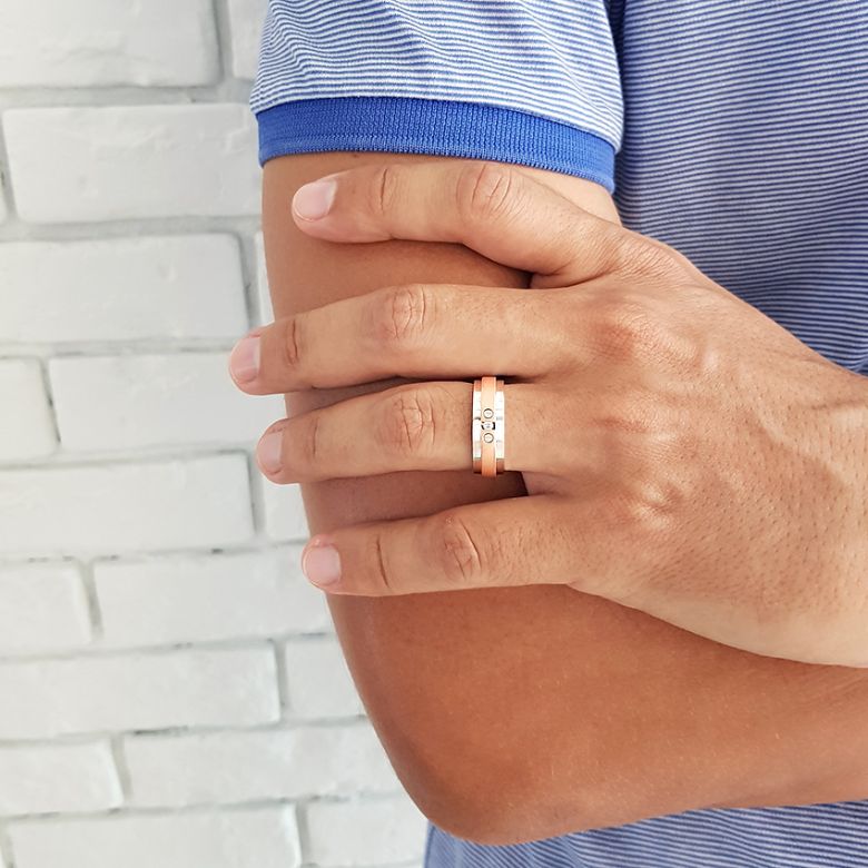 Anello Uomo in Oro bianco e giallo con diamanti | Britannicus - 2