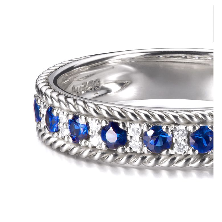 Anello Veretta Tempietto - Oro Bianco, Mezzo Giro di Zaffiri & Diamanti - 14