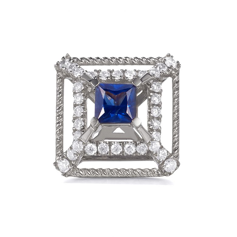 Orecchini A Lobo Quadro - Oro Bianco, Diamanti & Zaffiri - 3