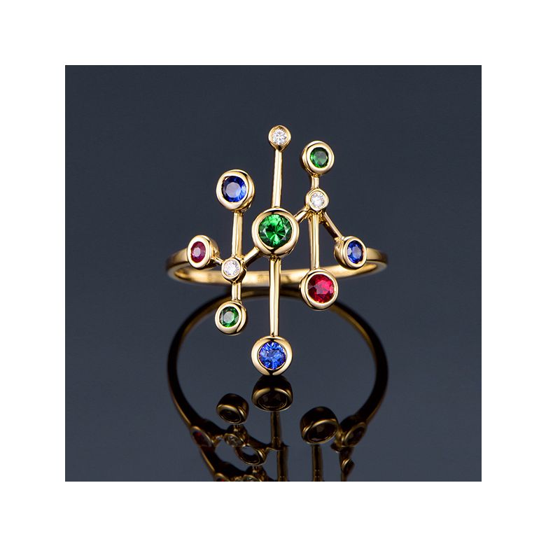 Anello Gocce d'amore. Oro giallo, pietre preziose - 5