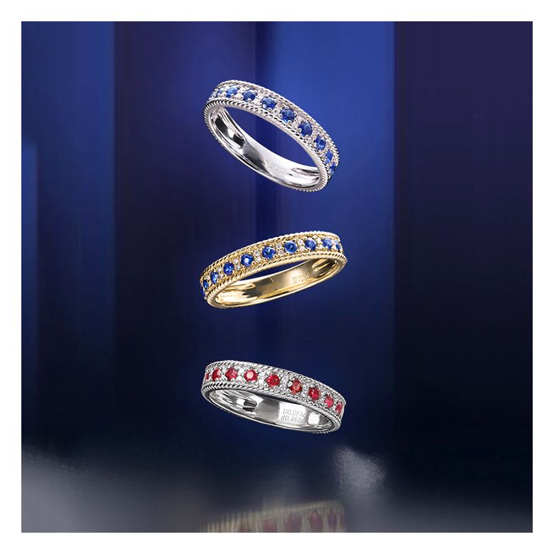 Anello Veretta Tempietto - Oro Bianco, Mezzo Giro di Zaffiri & Diamanti - 5