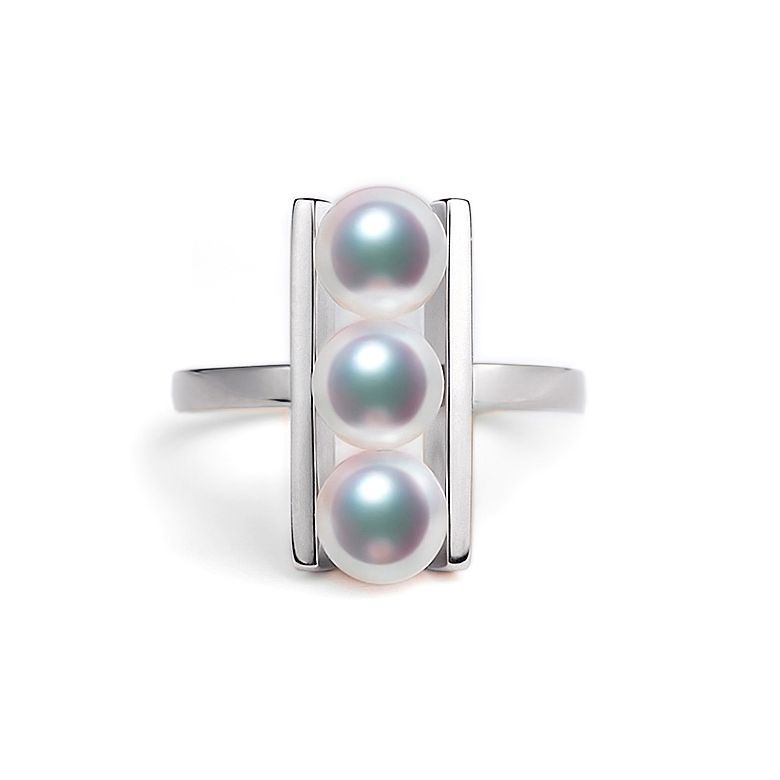 Anello Takana - Oro Bianco, 3 Perle Akoya - 1