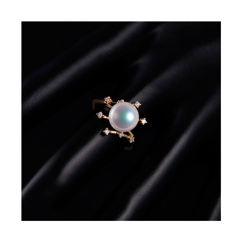 Anello Yuki - Oro Giallo, Diamanti e Perla Akoya - 3