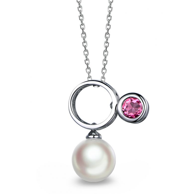 Ciondolo Aiko - Oro Bianco, Tormalina e Perla Akoya - 1