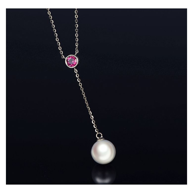 Ciondolo Yamato - Oro Bianco, Zaffiro Rosa e Perla Akoya - 4