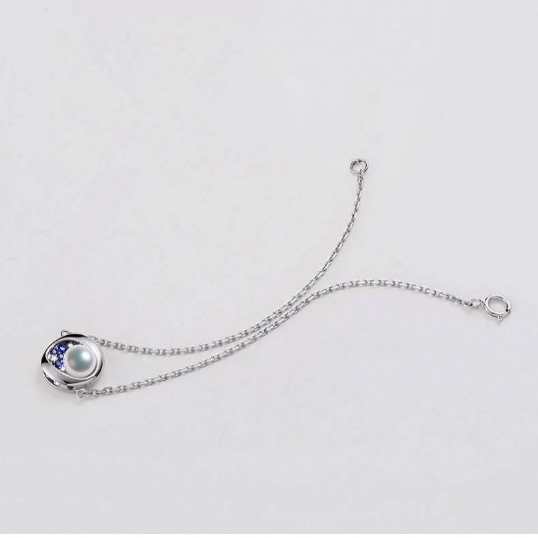 Braccialetto perla Akoya Seiza. Diamanti, zaffiri, Oro bianco I Gemperles - 6