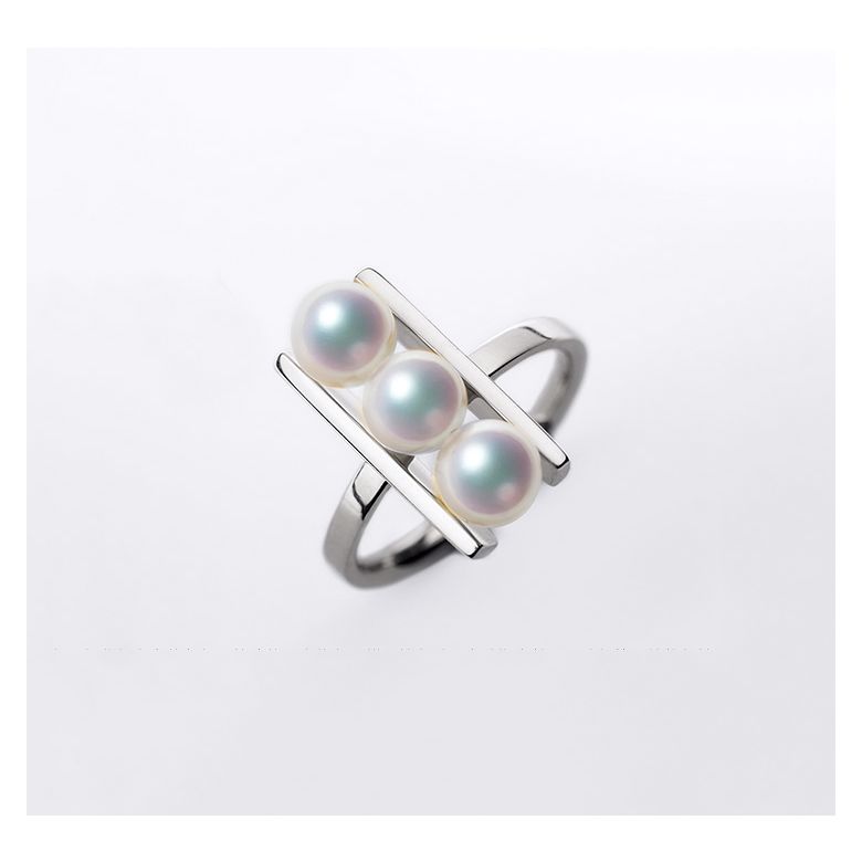 Anello Takana - Oro Bianco, 3 Perle Akoya - 10