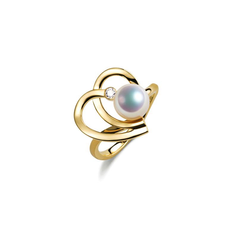 Anello Chiaky - Oro Giallo, Diamante e Perla Akoya - 1