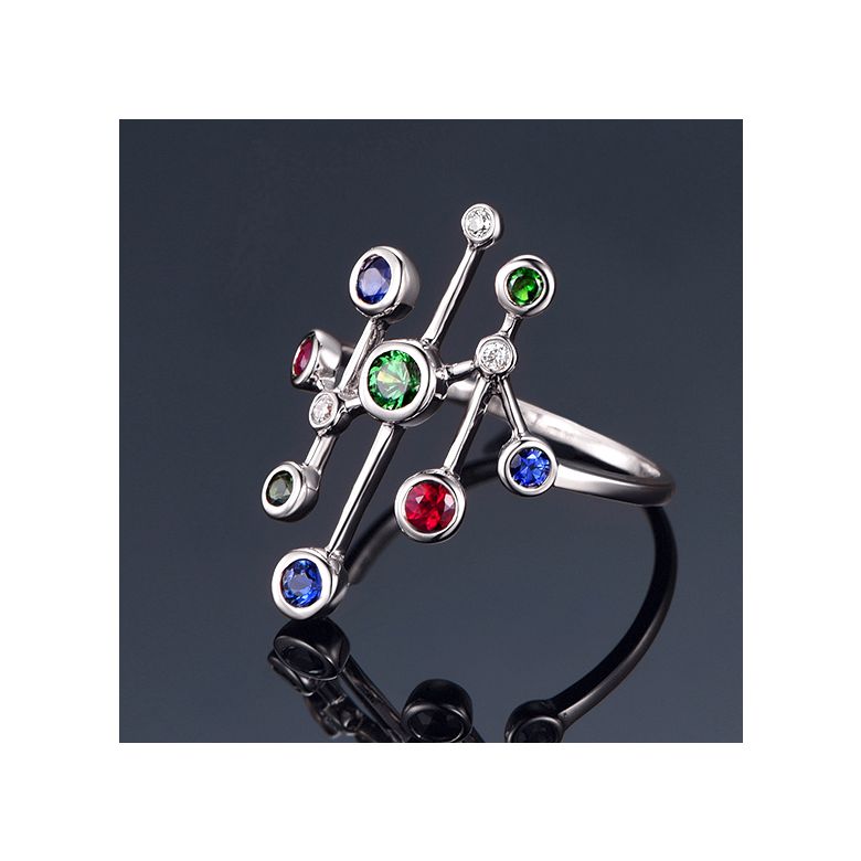 Anello Gocce d'amore. Oro bianco, pietre preziose - 6