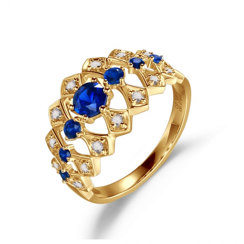 Anello Santa Maria Novella - Oro Giallo, Mezzo Giro di Zaffiri & Diamanti - 1