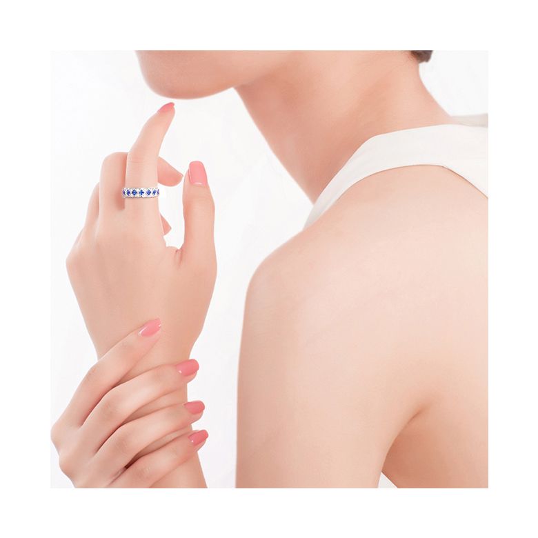 Anello Dama Di Quadri - Oro Bianco, Mezzo Giro di Zaffiri & Diamanti - 2