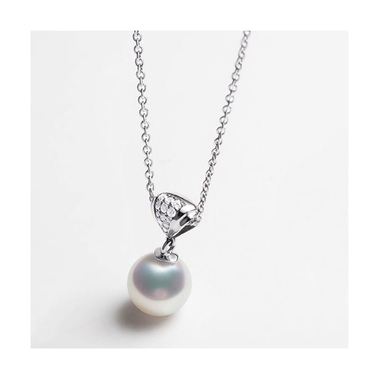 Ciondolo Sarah Bernhardt - Oro Bianco 18kt, Diamanti e Perla Akoya - 5