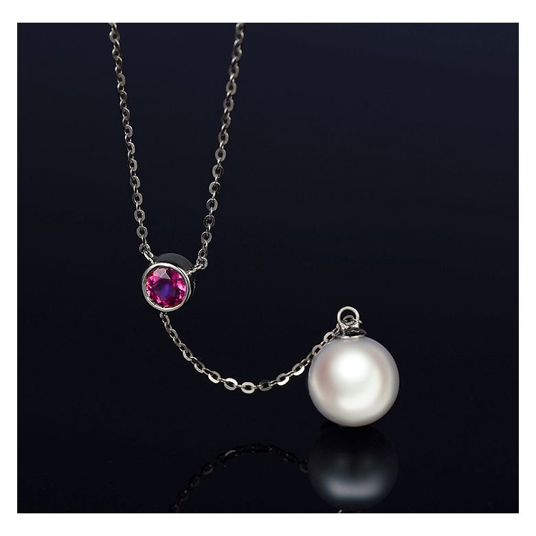 Ciondolo Yamato - Oro Bianco, Zaffiro Rosa e Perla Akoya - 3