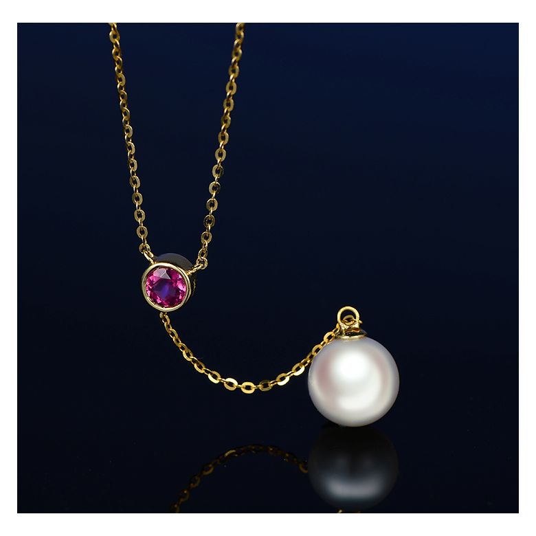 Ciondolo Yamato - Oro Giallo, Zaffiro Rosa e Perla Akoya - 4