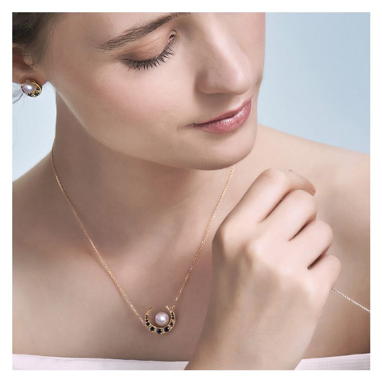 Ciondolo Mikadzuki - Perla Akoya Bianca & Oro Giallo 18kt - 1