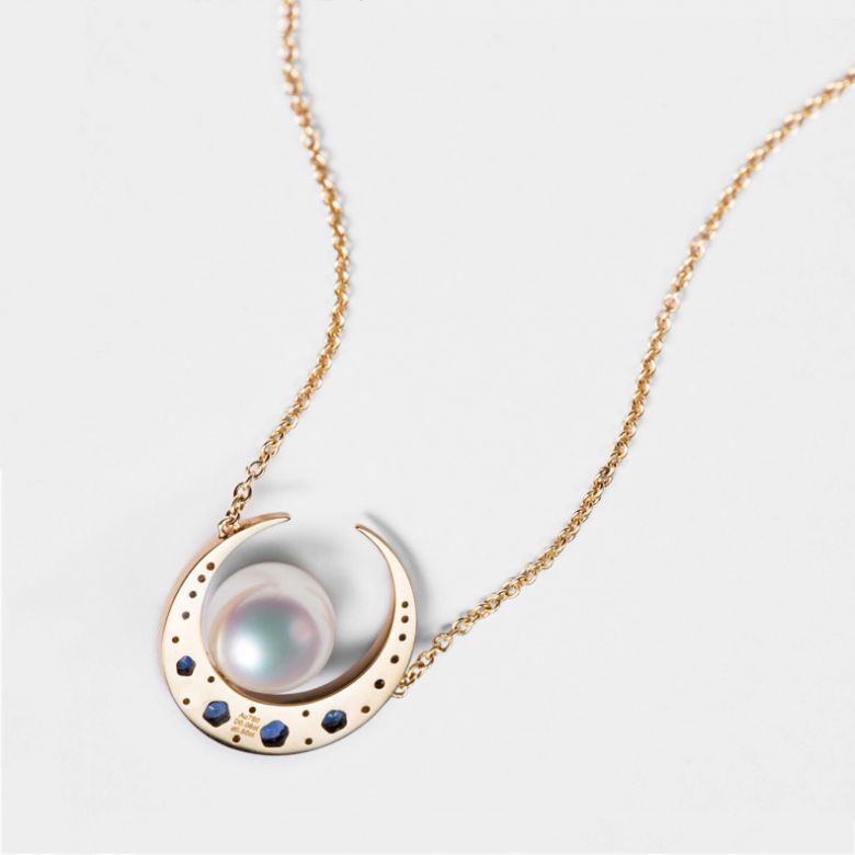 Ciondolo Mikadzuki - Perla Akoya Bianca & Oro Giallo 18kt - 9