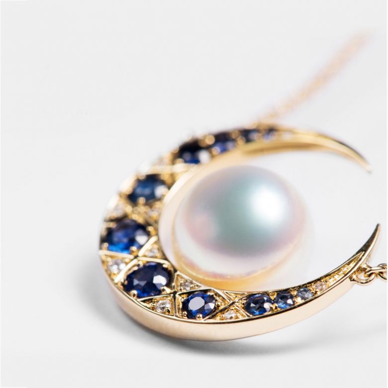 Ciondolo Mikadzuki - Perla Akoya Bianca & Oro Giallo 18kt - 10