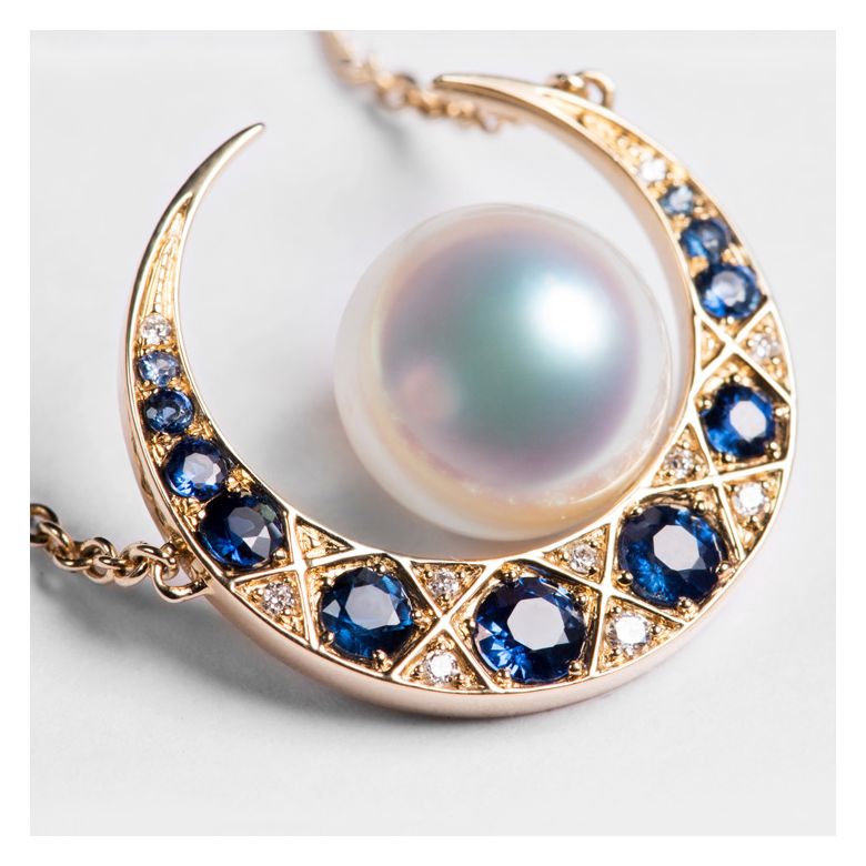 Ciondolo Mikadzuki - Perla Akoya Bianca & Oro Giallo 18kt - 11