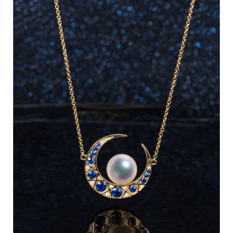 Ciondolo Mikadzuki - Perla Akoya Bianca & Oro Giallo 18kt - 12