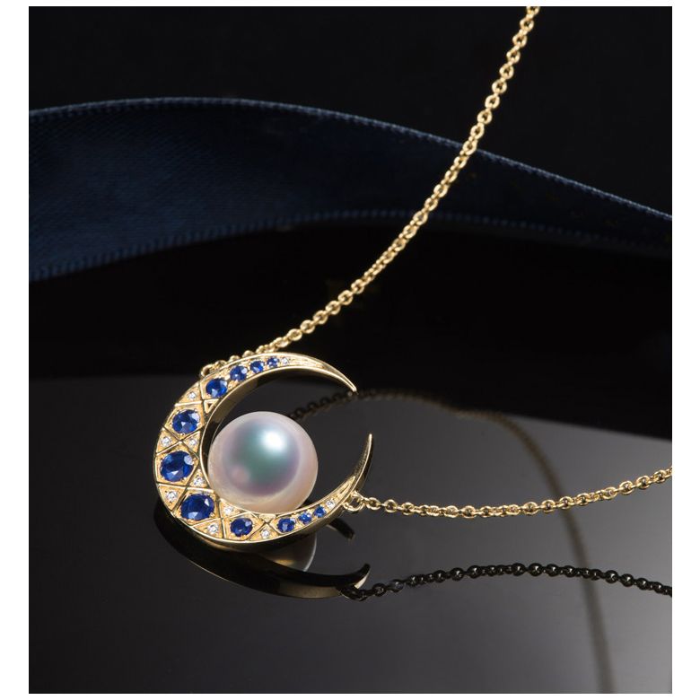 Ciondolo Mikadzuki - Perla Akoya Bianca & Oro Giallo 18kt - 13