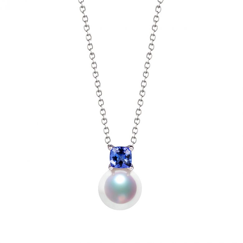 Ciondolo Ginza - Oro Bianco 18kt, Zaffiro e Perla Akoya - 6