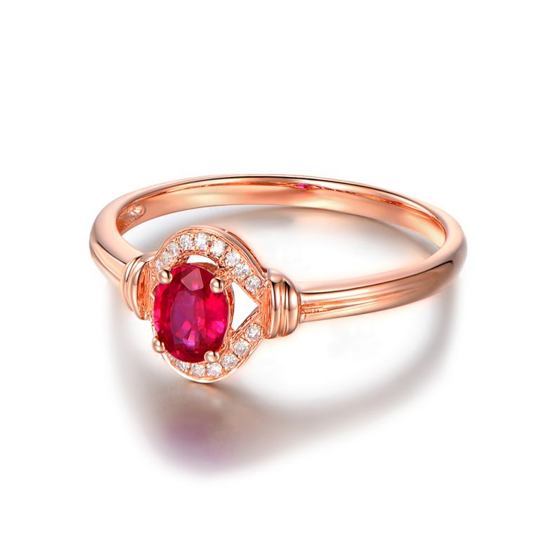 Anello Di Fidanzamento Classico - Oro Rosa, Diamanti & Rubino - 6