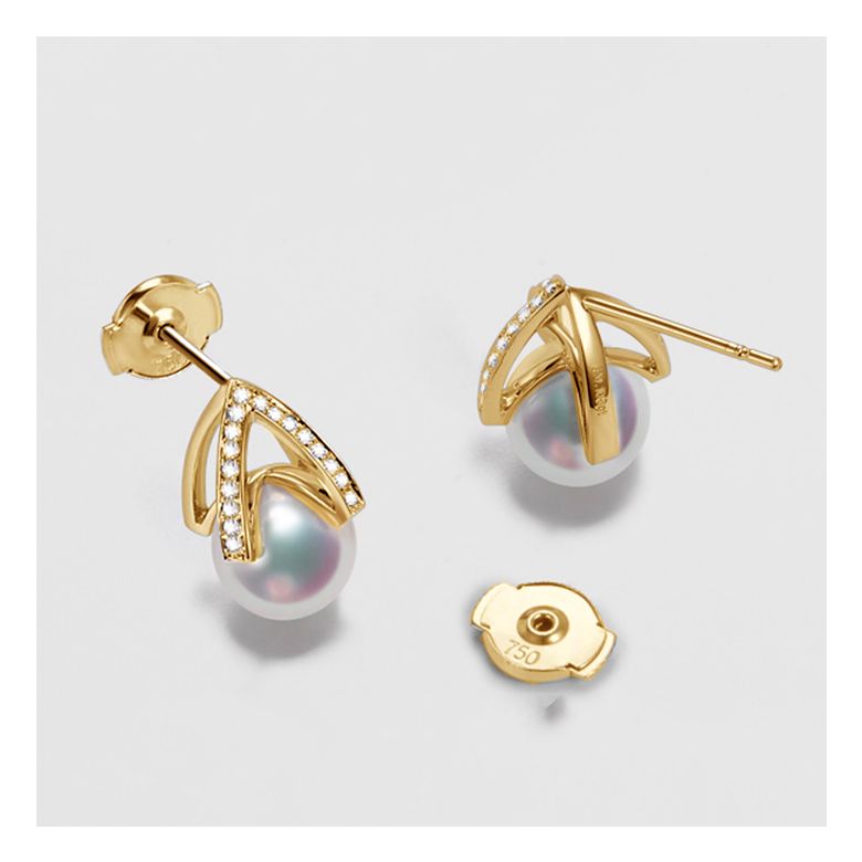 Ciondolo e Orecchini Masako dal Giappone. Perle Akoya, Oro giallo, diamanti. - 6