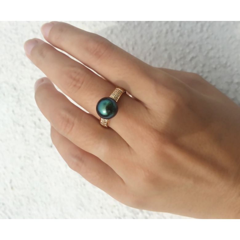 Anello Classico - Oro Giallo, Diamanti e Perla di Tahiti - 7