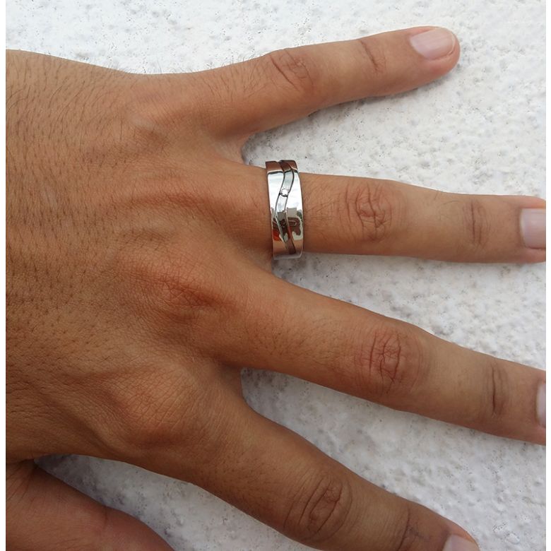 Anello uomo in oro bianco e diamante | Démétrius - 5