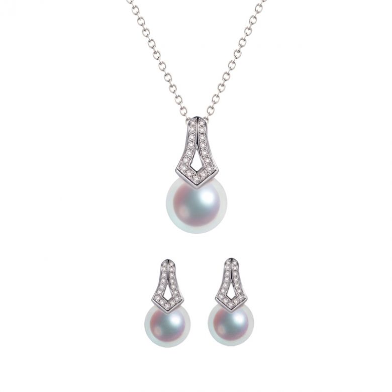 Parure Michiko - Oro Bianco, Diamanti & Perle Akoya - 6