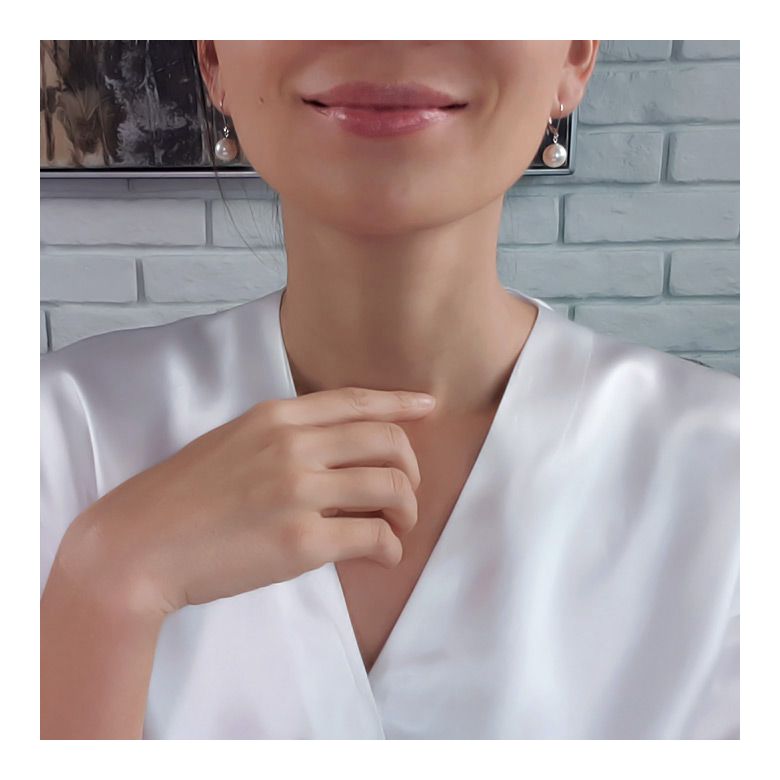 Orecchini Estia - Perle Acqua Dolce Bianche, Monachella Oro Bianco - 5