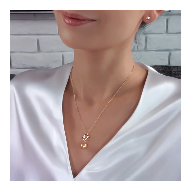 Ciondolo Cuori Dorati - Oro Giallo & Perla Gold dei Mari del Sud - 1